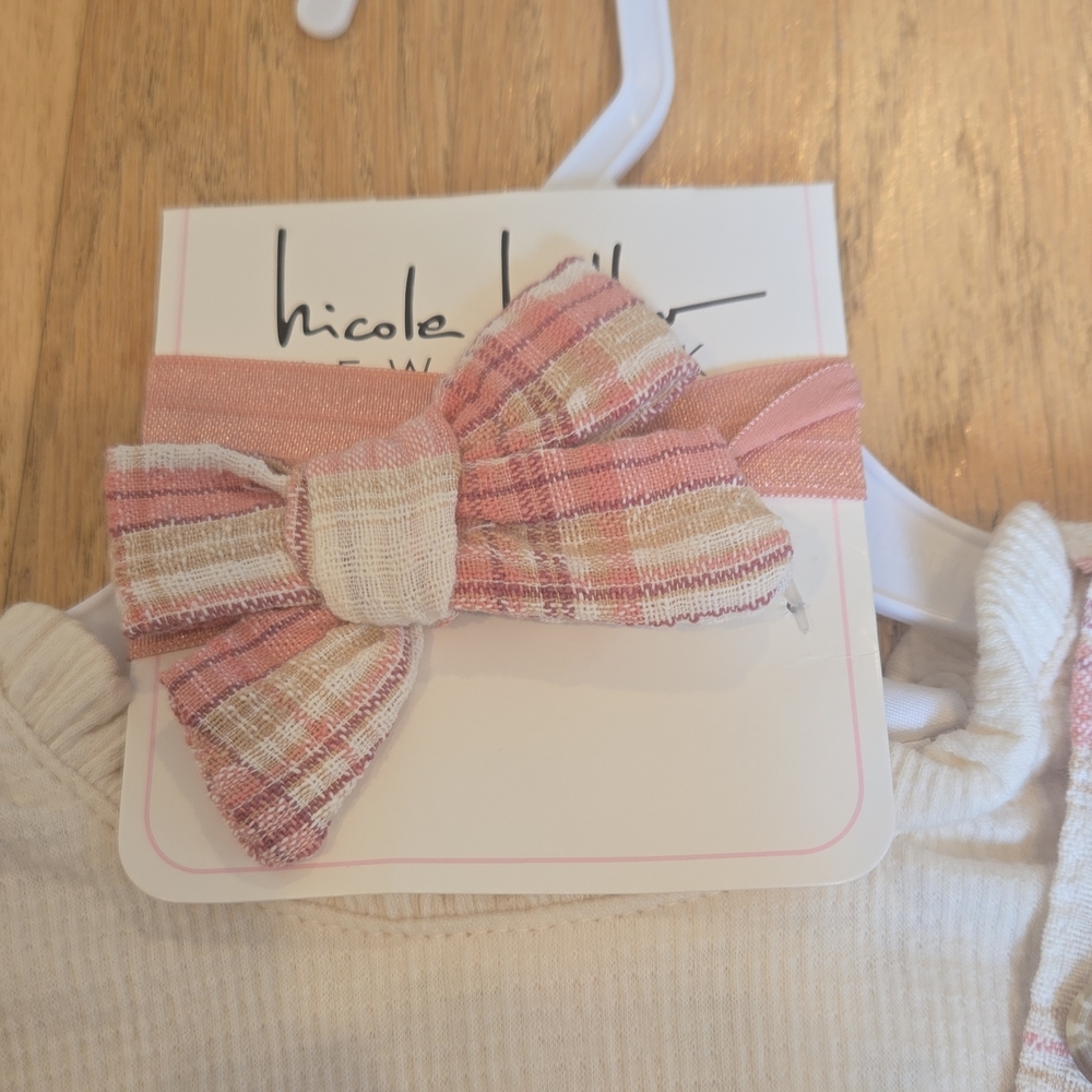 Nicole Miller NWT 24 Month Pink Plaid Overall Dress with White Top - Picture 7 of 9